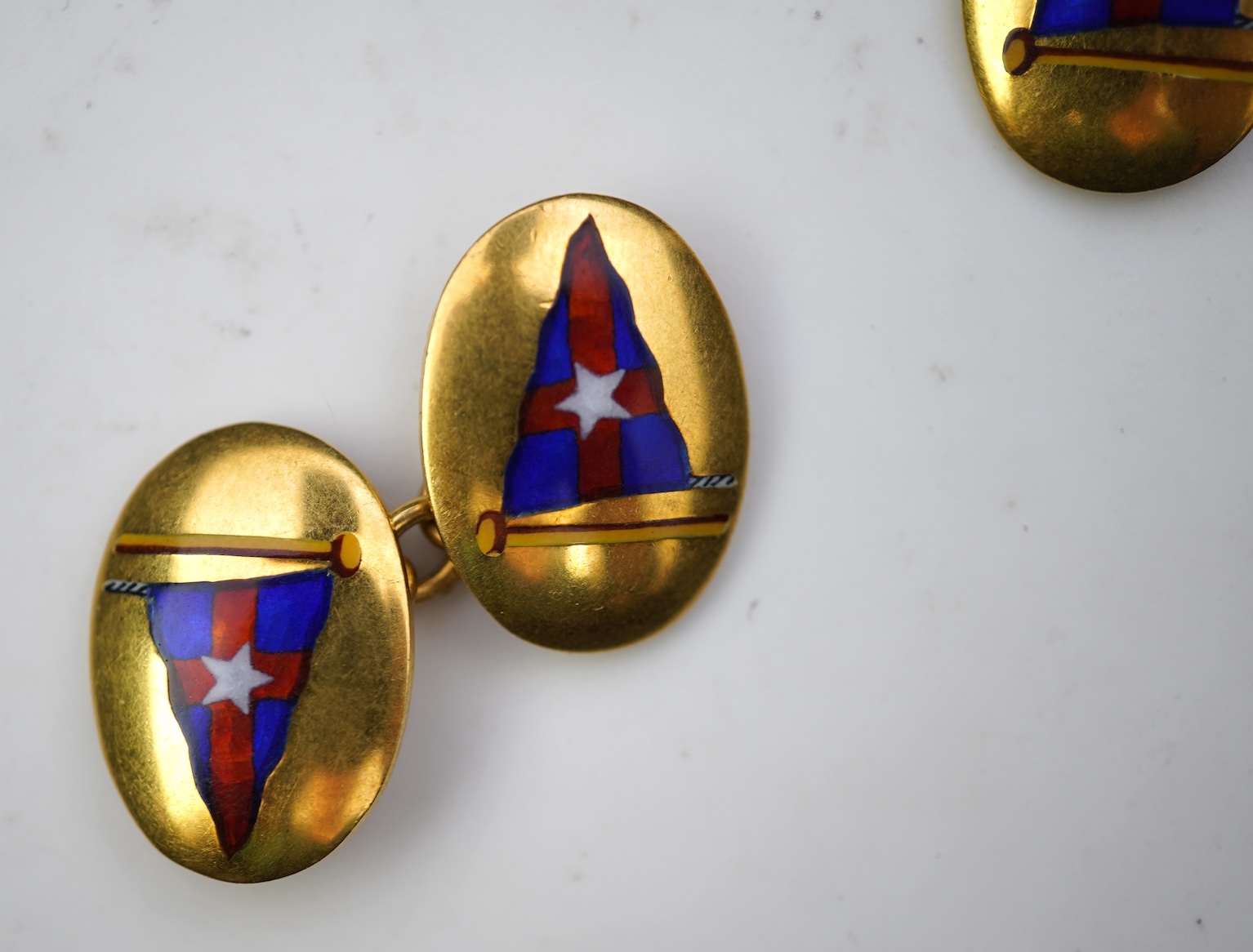 A pair of 9ct gold and enamel cufflinks, circa 1966